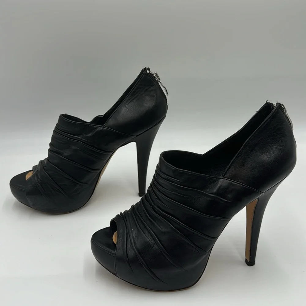 Vince Camuto Black Ruched Peep-Toe Platform Heels
